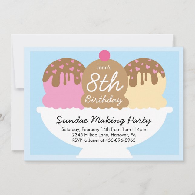 Sundae Making Birthday Party Invitations (Front)