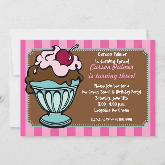 Sundae Shoppe Stripes Invitation (Front)