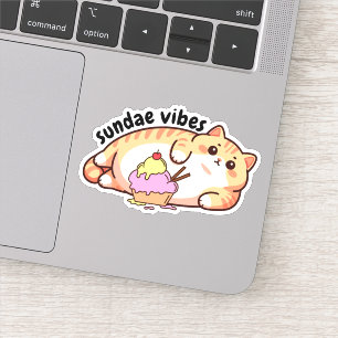 Sundae Vibes Fat Cat Waterproof  Sticker