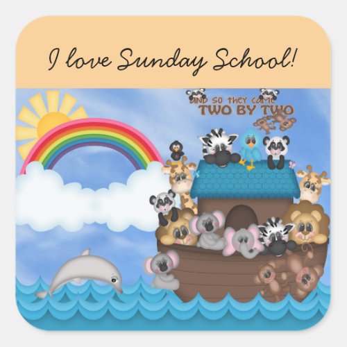 Sunday Bible School Noahs Ark of Animals Flood Square Sticker