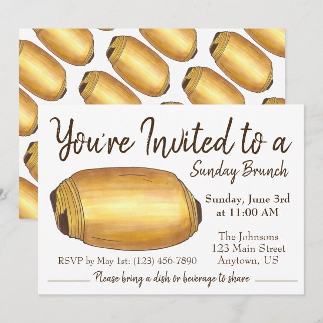 Sunday Breakfast Brunch Pain au Chocolat Croissant Invitation (Front/Back)