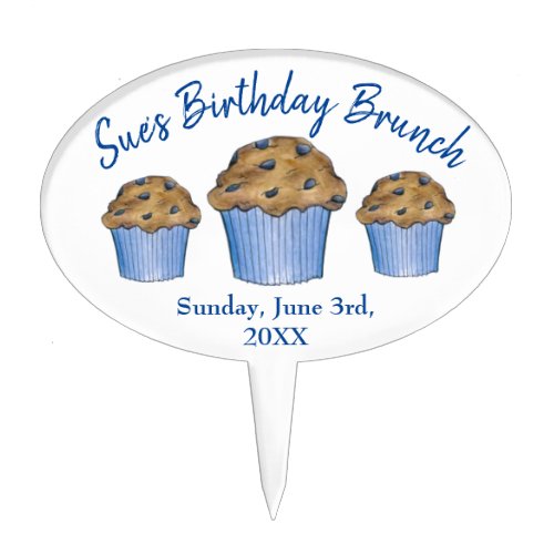 Sunday Breakfast Brunch Party Blueberry Muffin Cake Topper