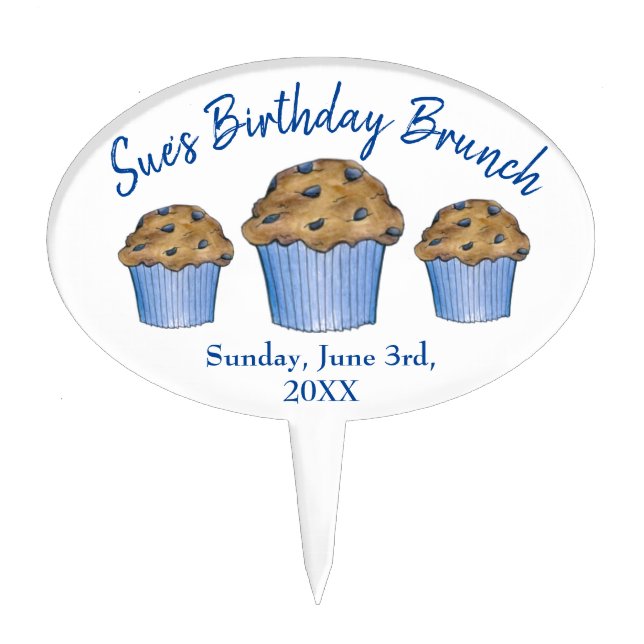 Sunday Breakfast Brunch Party Blueberry Muffin Cake Topper (Front)