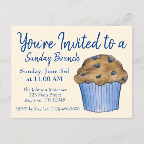 Sunday Breakfast Brunch Party Blueberry Muffin Invitation Postcard
