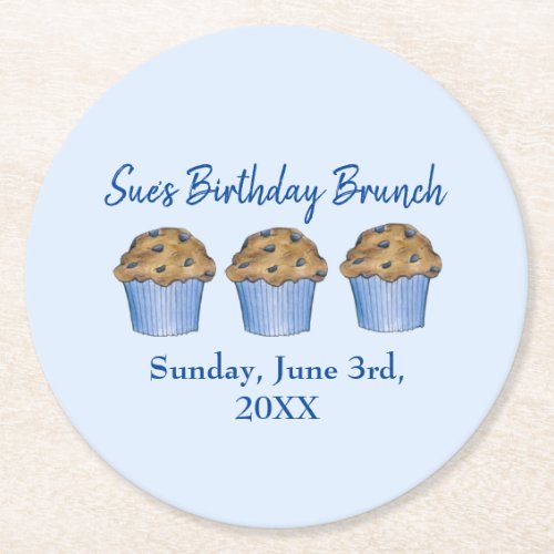 Sunday Breakfast Brunch Party Blueberry Muffin Round Paper Coaster