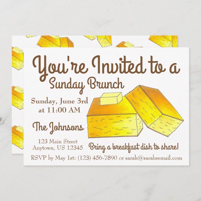 Sunday Breakfast Brunch Spoonbread Corn Bread Invitation (Front/Back)