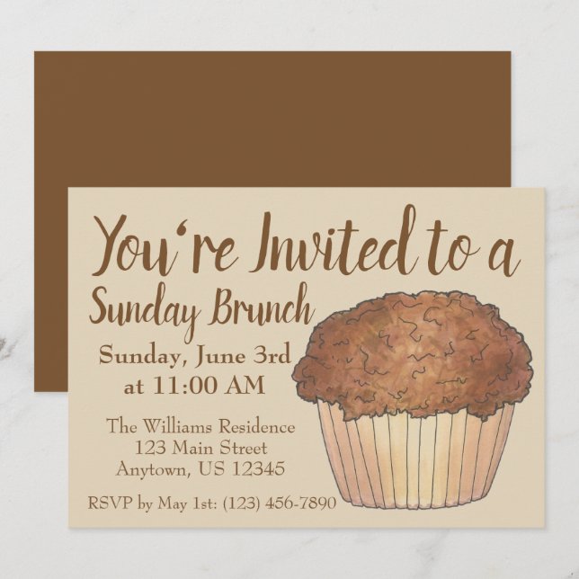 Sunday Breakfast Brunch Streusel Crumb Muffin Invitation (Front/Back)