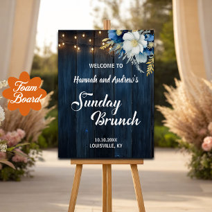 Sunday Brunch Blue Wood String Lights Welcome Foam Board