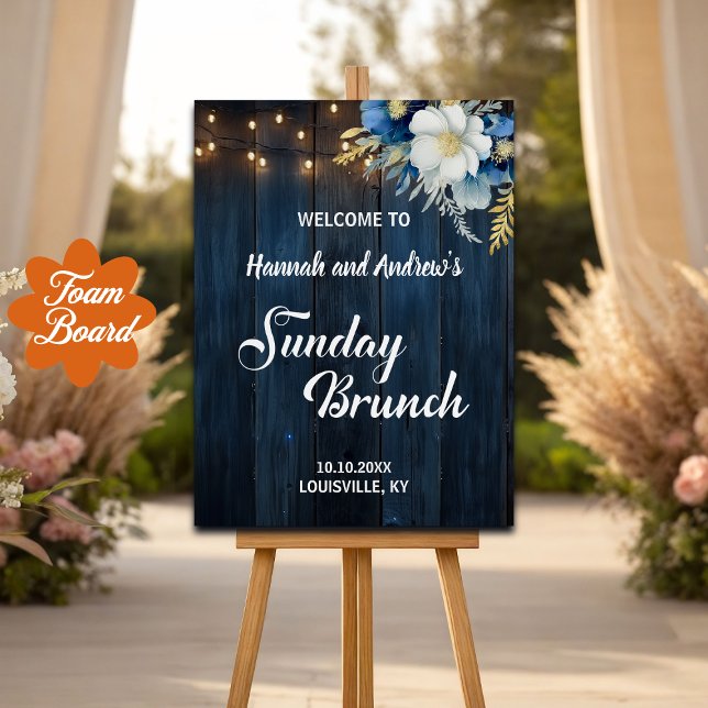 Sunday Brunch Blue Wood String Lights Welcome Foam Board (Creator Uploaded)