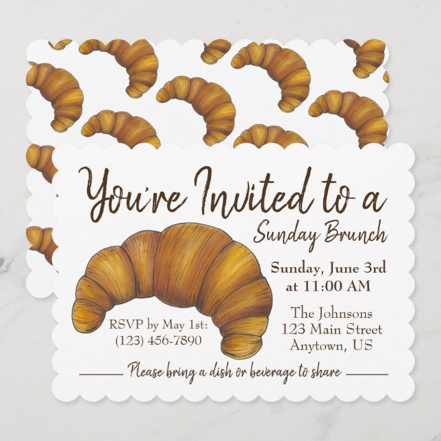Sunday Brunch Breakfast Flaky Croissant Pastry Invitation (Front/Back)