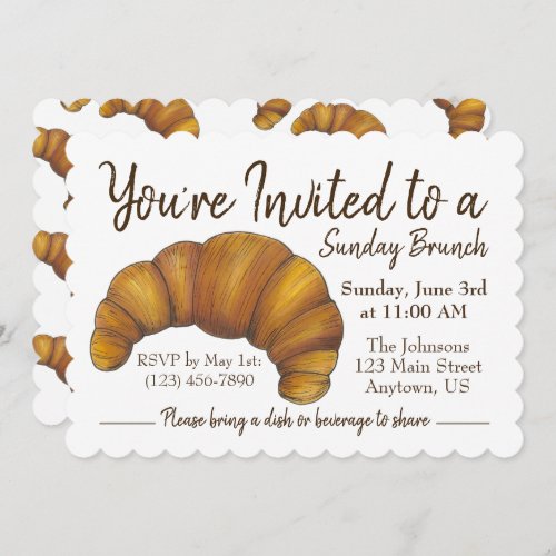 Sunday Brunch Breakfast Flaky Croissant Pastry Invitation