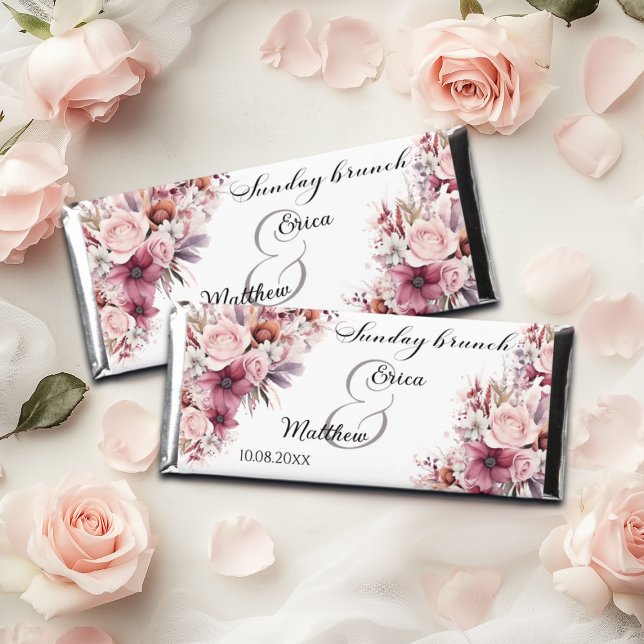 Sunday Brunch Dusty Pink Boho Floral Wedding Hershey Bar Favors (Creator Uploaded)