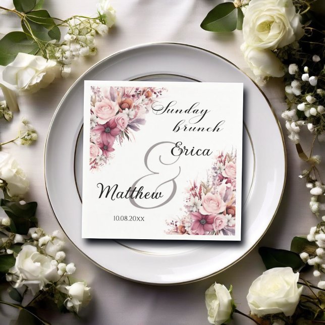 Sunday Brunch Dusty Pink Boho Floral Wedding Napkins (Creator Uploaded)