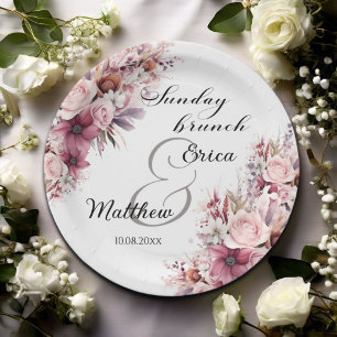 Sunday Brunch Dusty Pink Boho Floral Wedding Paper Plates