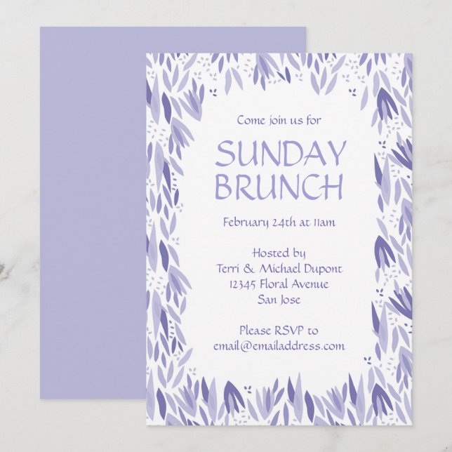 Sunday Brunch Lavender Leaves Party Invitation (Front/Back)