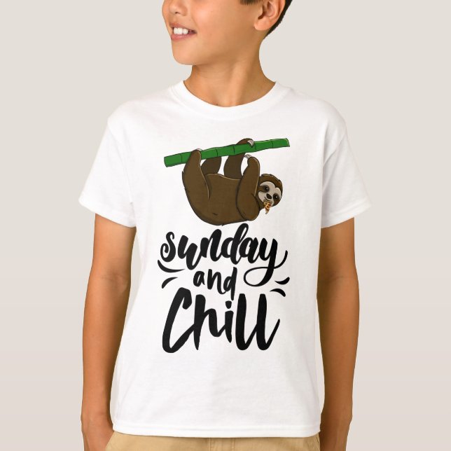 Sunday & Chill Funny Sleepy Head Lazy Sloth Love W T-Shirt (Front)