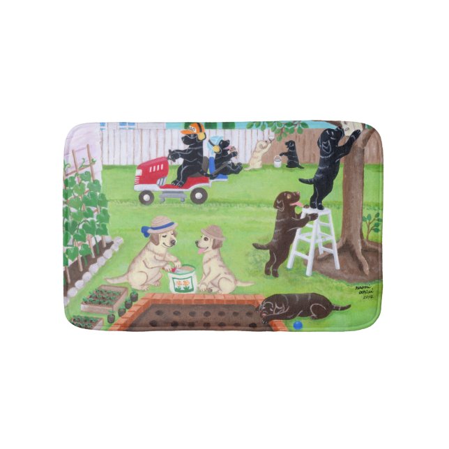Sunday Fun Labradors Painting Bathroom Mat (Front)