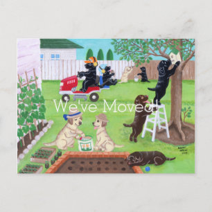 Sunday Fun Labradors Painting New Address Announcement Postcard
