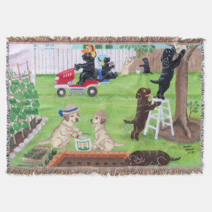 Sunday Fun Labradors Painting Throw Blanket