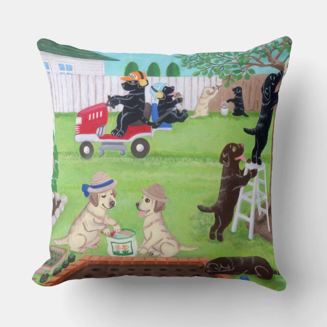 Sunday Fun Labradors Painting Throw Pillow (Front)