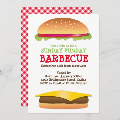 Sunday Funday BBQ Cheeseburger Invitation