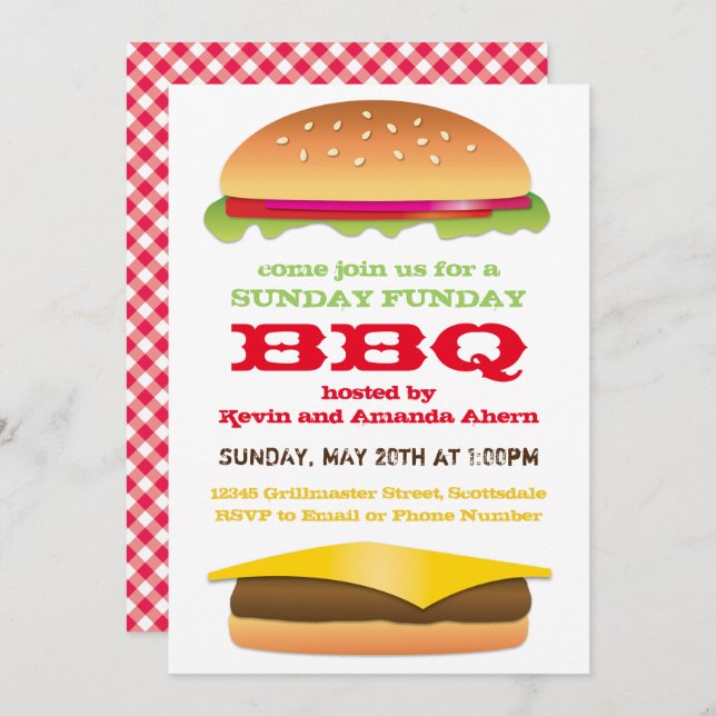 Sunday Funday BBQ Cheeseburger Invitation (Front/Back)