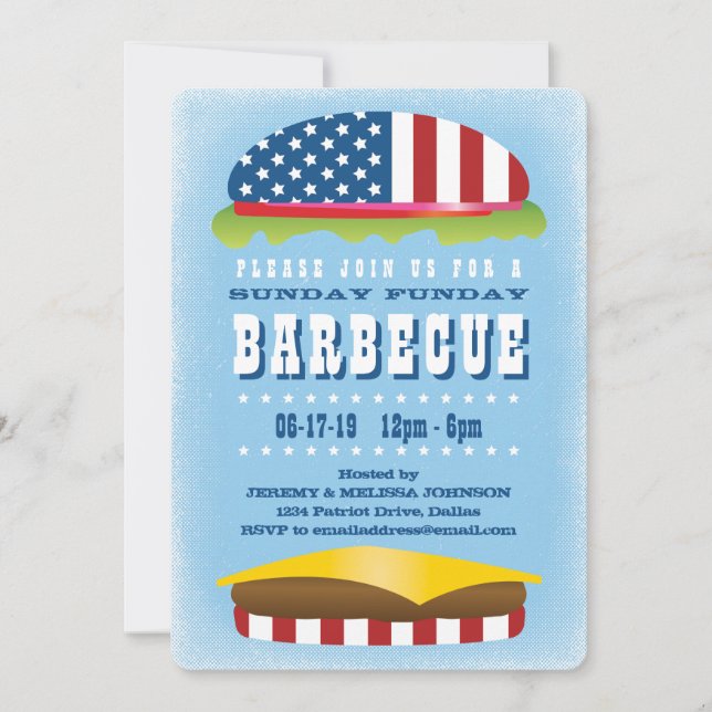 Sunday Funday Patriotic Burger Barbecue Invitation (Front)