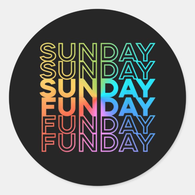Sunday Funday Rainbow Fade Color Party Classic Round Sticker (Front)