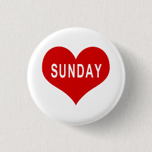 SUNDAY Red Love Heart Button