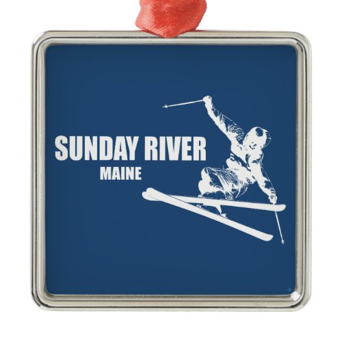 Sunday River Maine Skier Metal Ornament