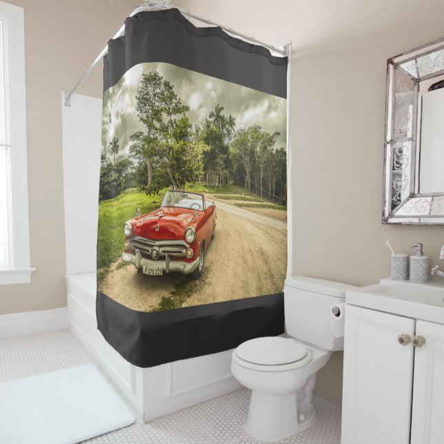 Sunday Saunter Masculine Red Car Shower Curtain (In Situ)