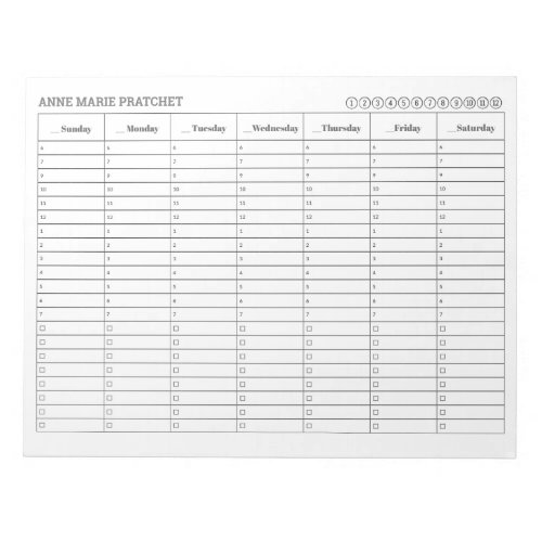 SUNDAY Start Weekly Appointment Schedule Tasks Notepad