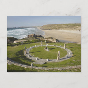 Sundial and Perran Beach, Perranporth, Cornwall, Postcard