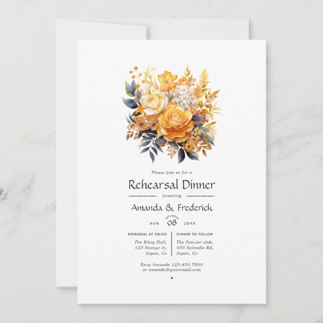 Sundial Floral Wedding Rehearsal Dinner Invitation (Front)