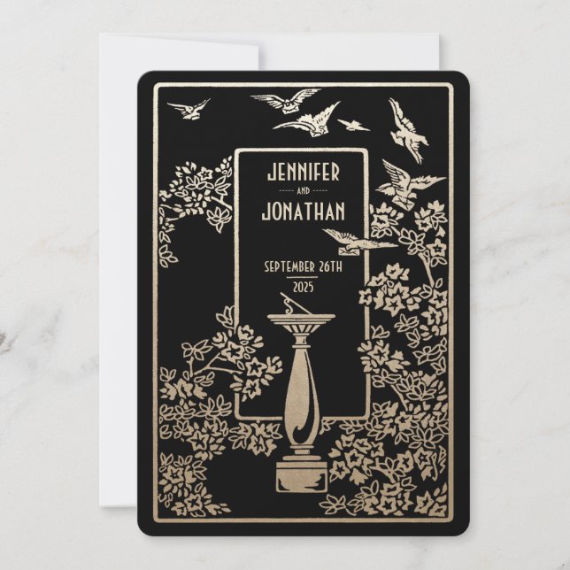 Sundial Garden Wedding Invitations Gold Foil (Front)