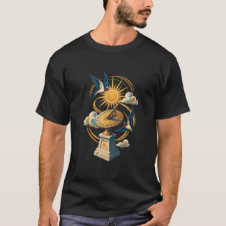 Sundial Swallows Art Deco Retro T-Shirt