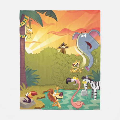 Sundown At The Water Hole Fleece Blanket