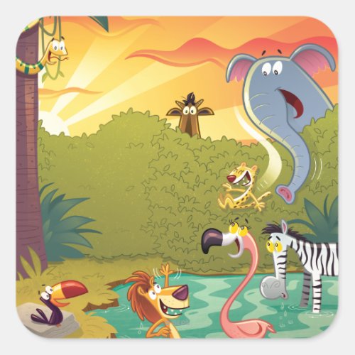 Sundown At The Water Hole Square Sticker