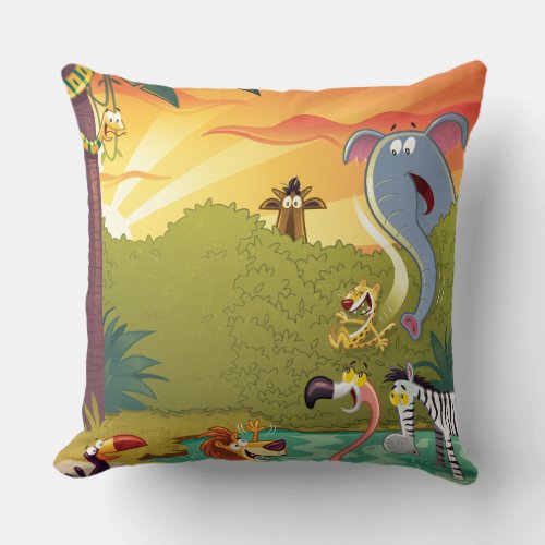 Sundown At The Water Hole Throw Pillow