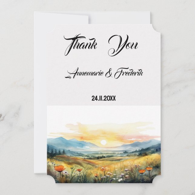Sundown Mountain Floral Wedding Thank You Card (Front)