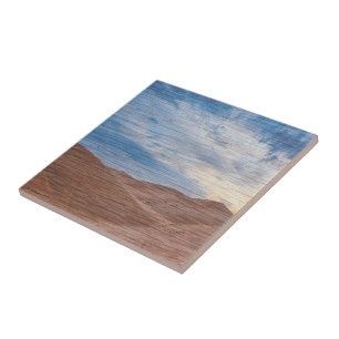 Sundown Over Sand Dunes On Wood Grain Photo  Ceramic Tile