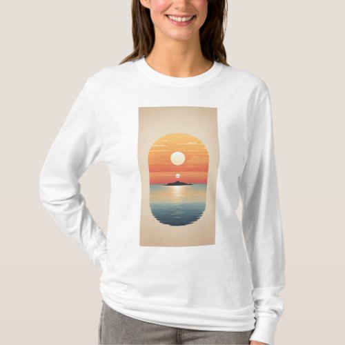 Sundown Serenity Tranquil Seascape T_Shirt Design