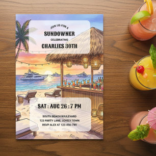 Sundowner Beach Bar Yacht Sunset 30th Party Invitation