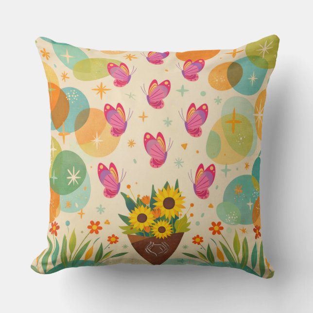 Sunflight Bloom Throw Pillow (Front)