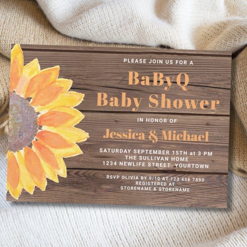 Sunflow Wood BBQ Couples Baby Shower Invitation