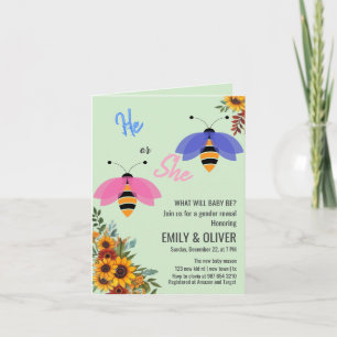 Sunflowe bee bird boy or girl gender reveal party invitation