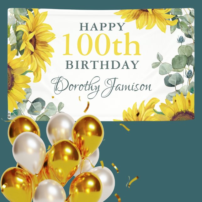 Sunflower 100th Birthday Party Banner (Creator Uploaded)