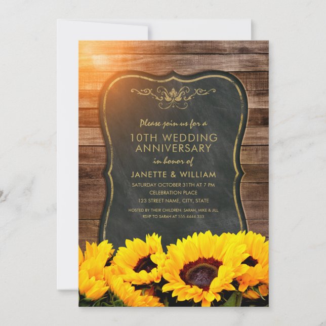 Sunflower 10th Wedding Anniversary Rustic Fall Invitation (Front)