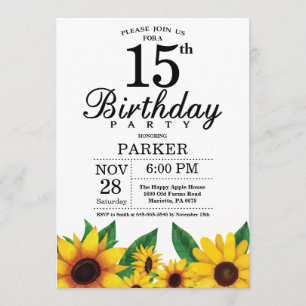 Sunflower 15th Birthday Invitation