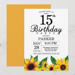 Sunflower 15th Birthday Invitation
